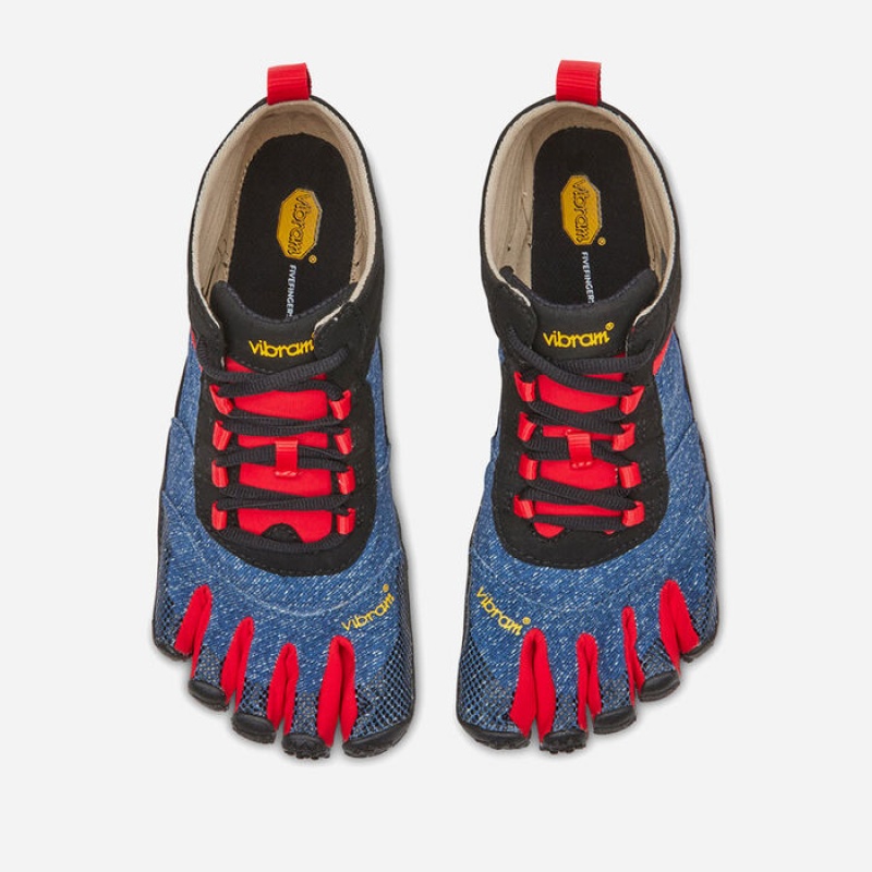 Vibram V-Trek Denim Men's Hiking Shoes Blue / Red | DQISH-0197